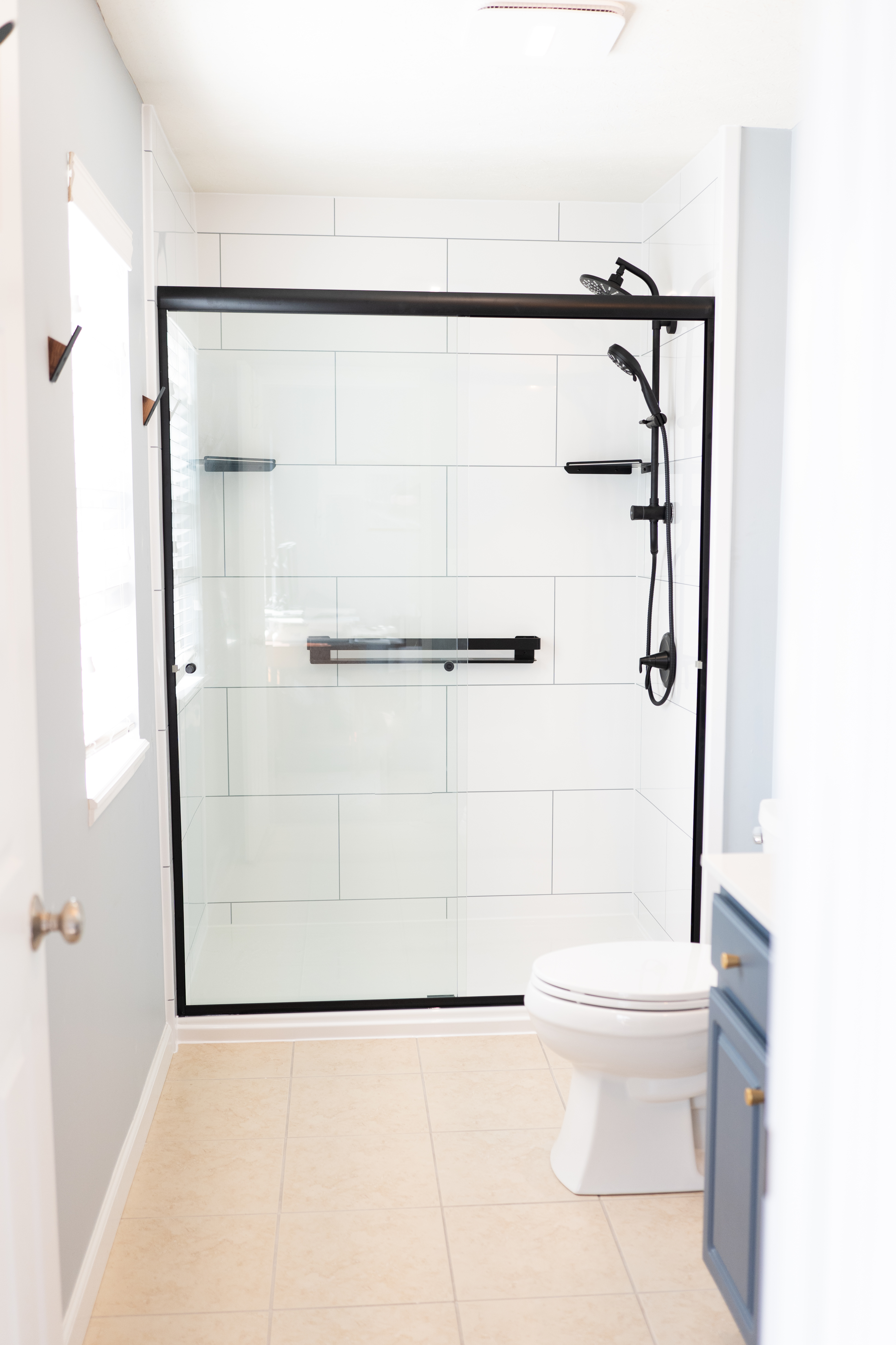 Modern walk-in shower after renovation